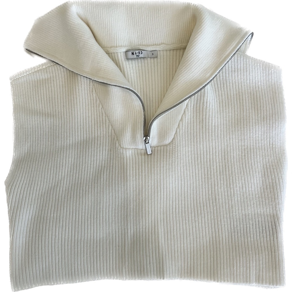 NA-KD Quarter Zip Sleeveless Sweater, White